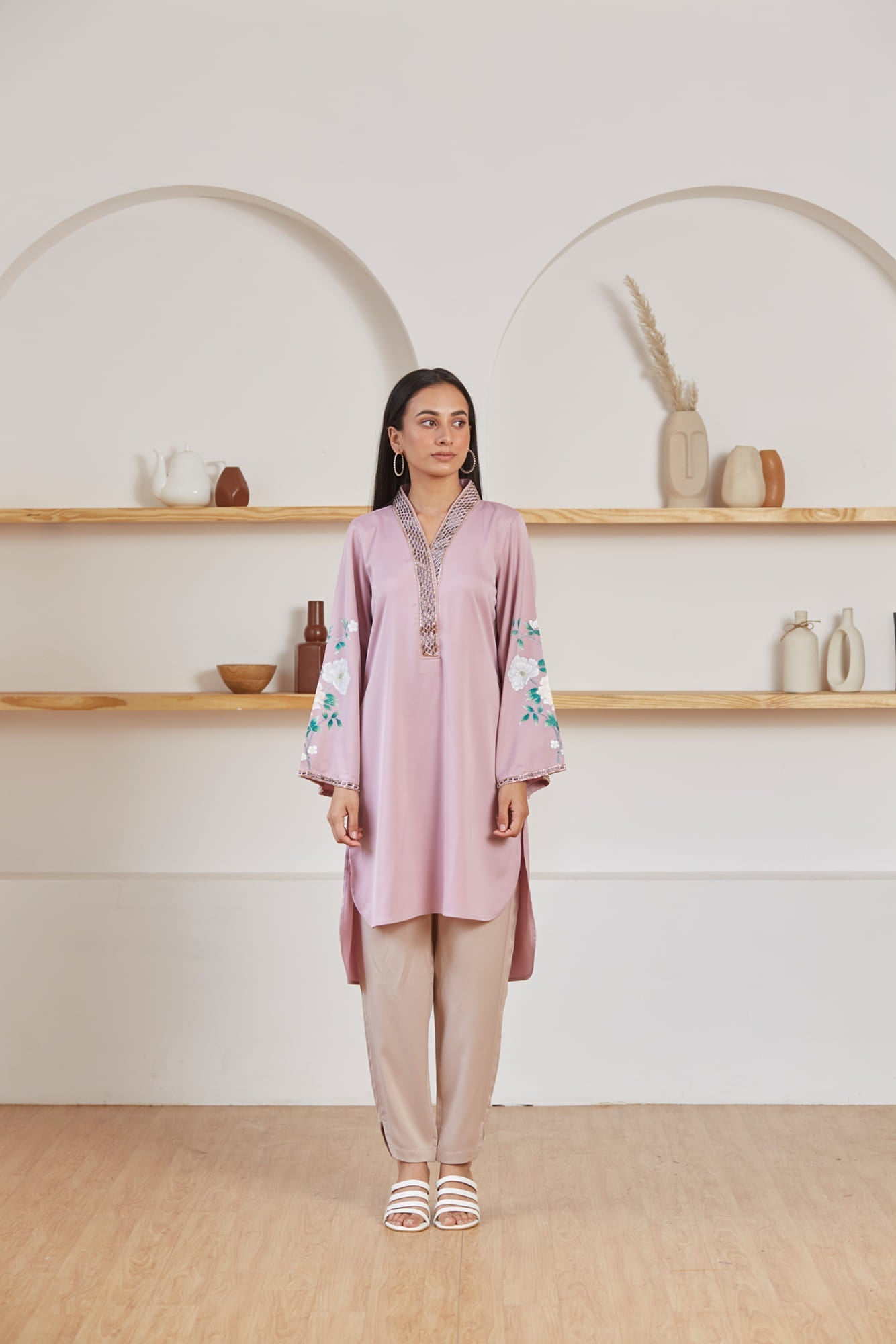 Womens Mauve Purple Crepe Kurta Set