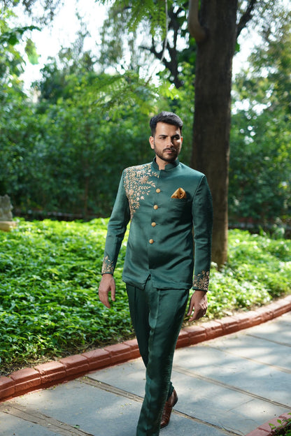 Mens Wear ARD Green Silk Kurtha Set