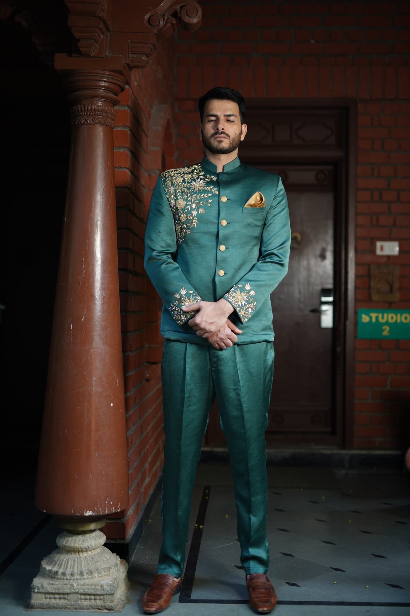 Mens Wear ARD Green Silk Kurtha Set