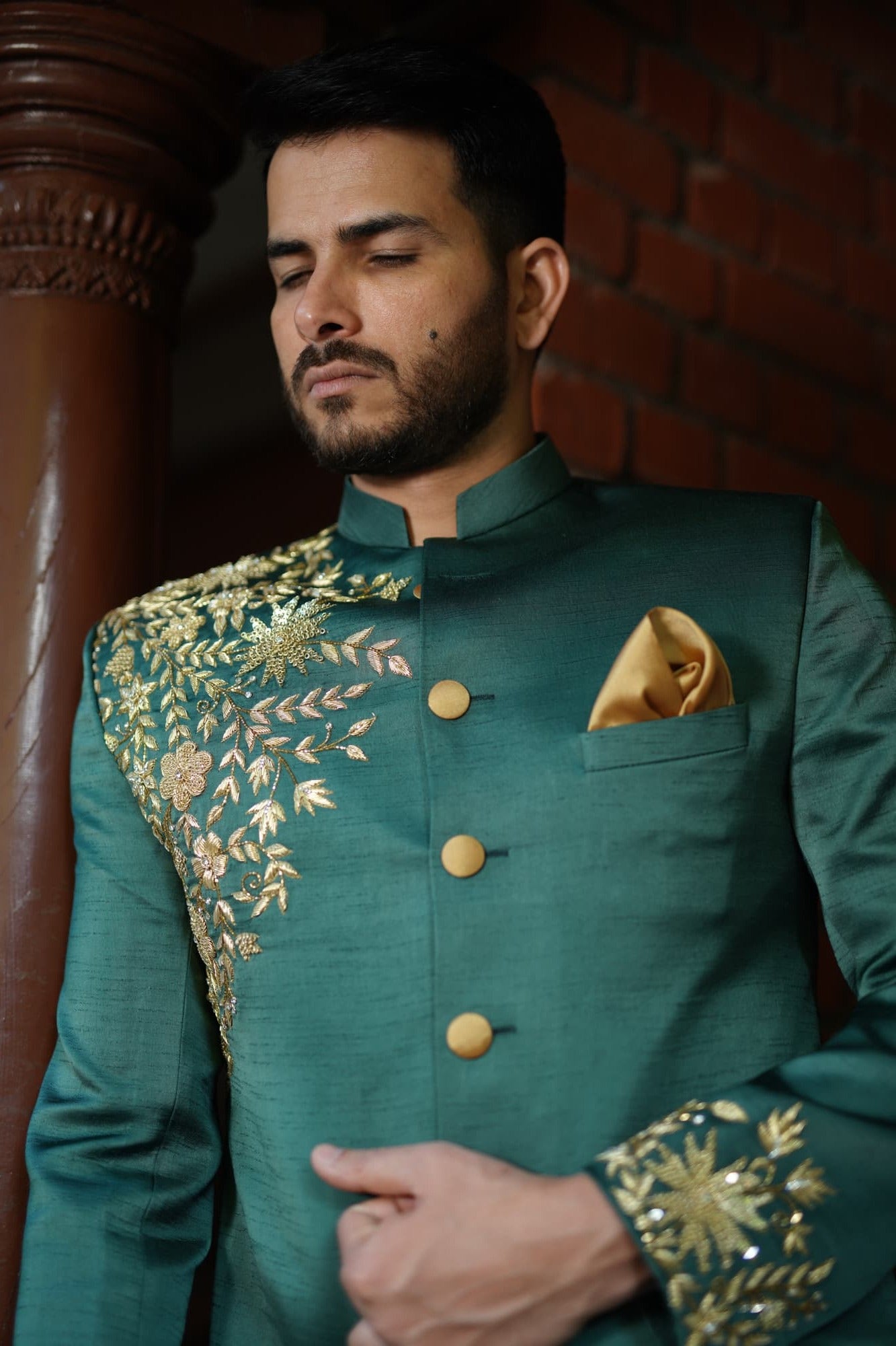 Mens Wear ARD Green Silk Kurtha Set