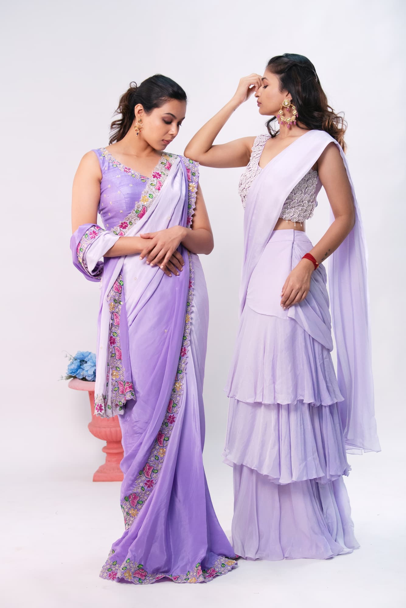 Womens SR Lavender Crepe Saree Set