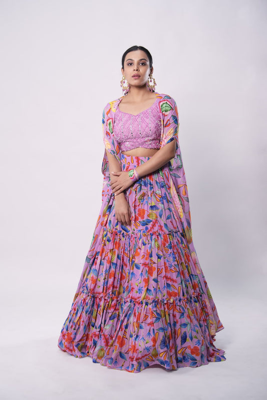 Women Wearing Pink Lehenga Set.