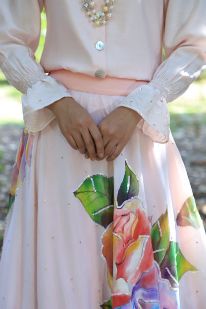 Womens Coral Peach Cotton Skirt Set