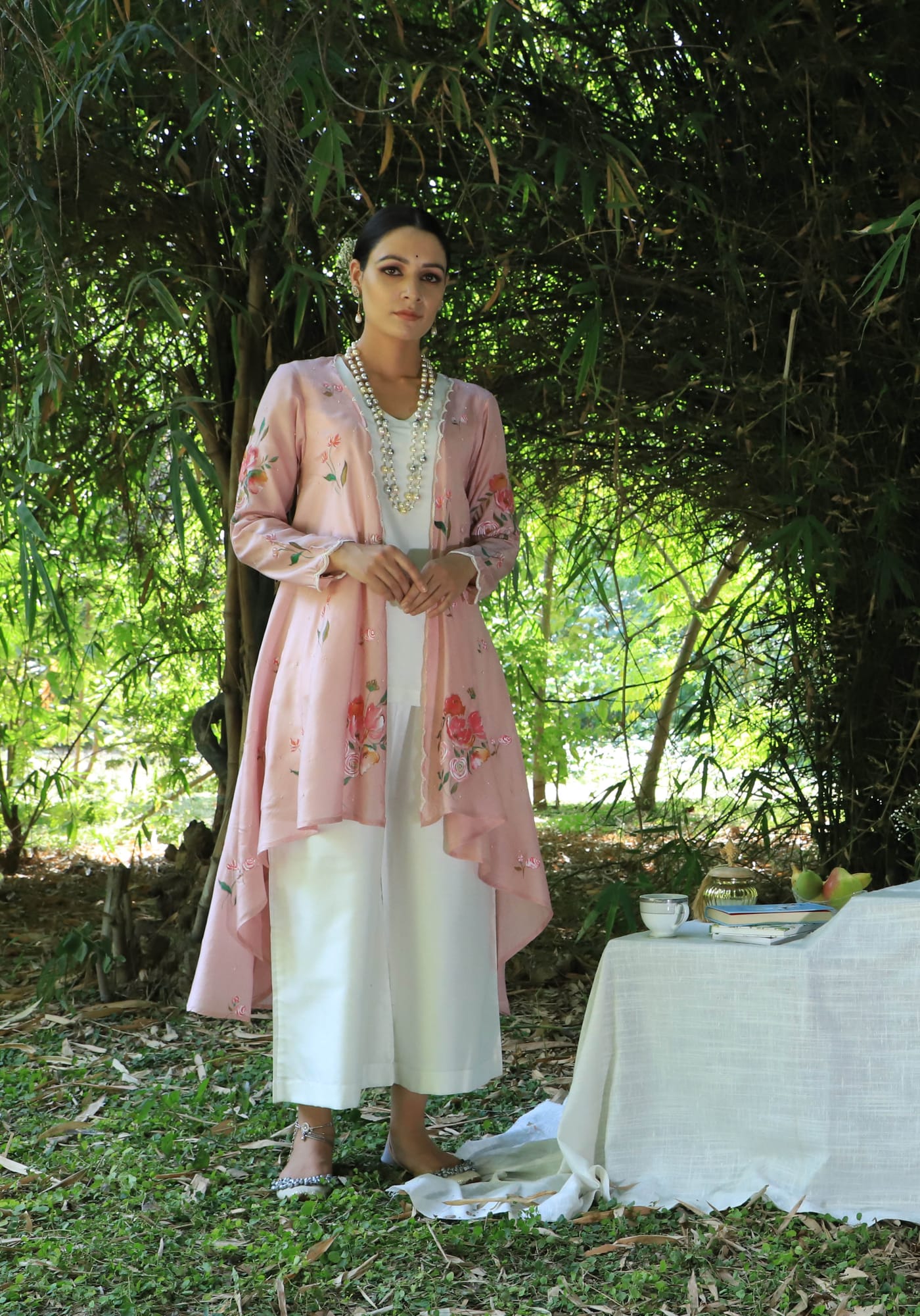 Women Wearing Pink  Jacket Set.