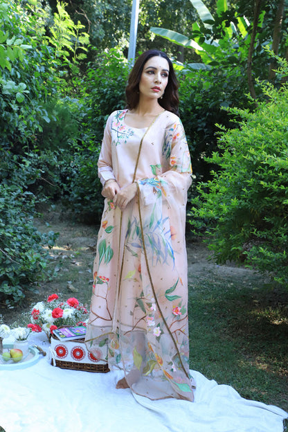 Womens Tulip Peach Silk Kurta Sets