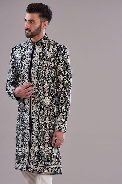 Mens Kasbah Black Velvet Kurta