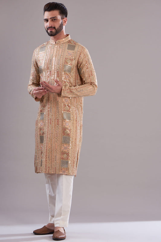 Men Wearing Peach Kurta.