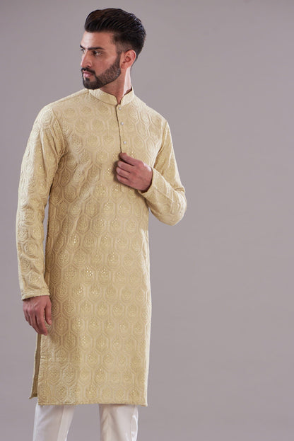 Mens Kasbah White Silk Kurta