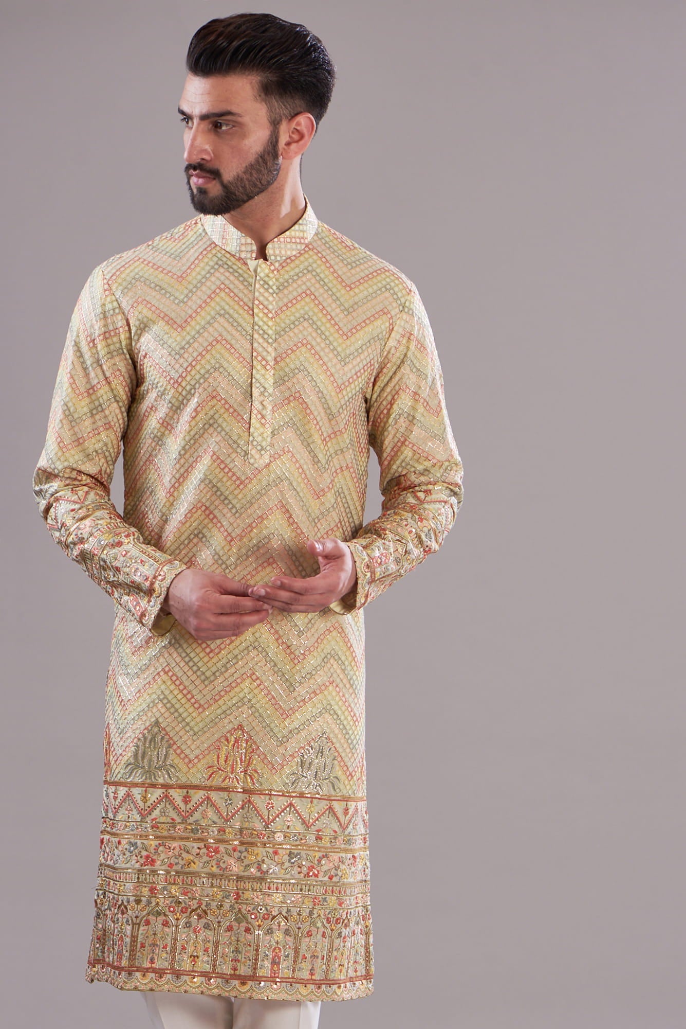 Mens Kasbah Pink Georgette Kurta