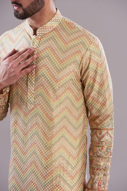 Mens Kasbah Pink Georgette Kurta