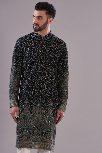 Mens Kasbah Black Georgette Kurta