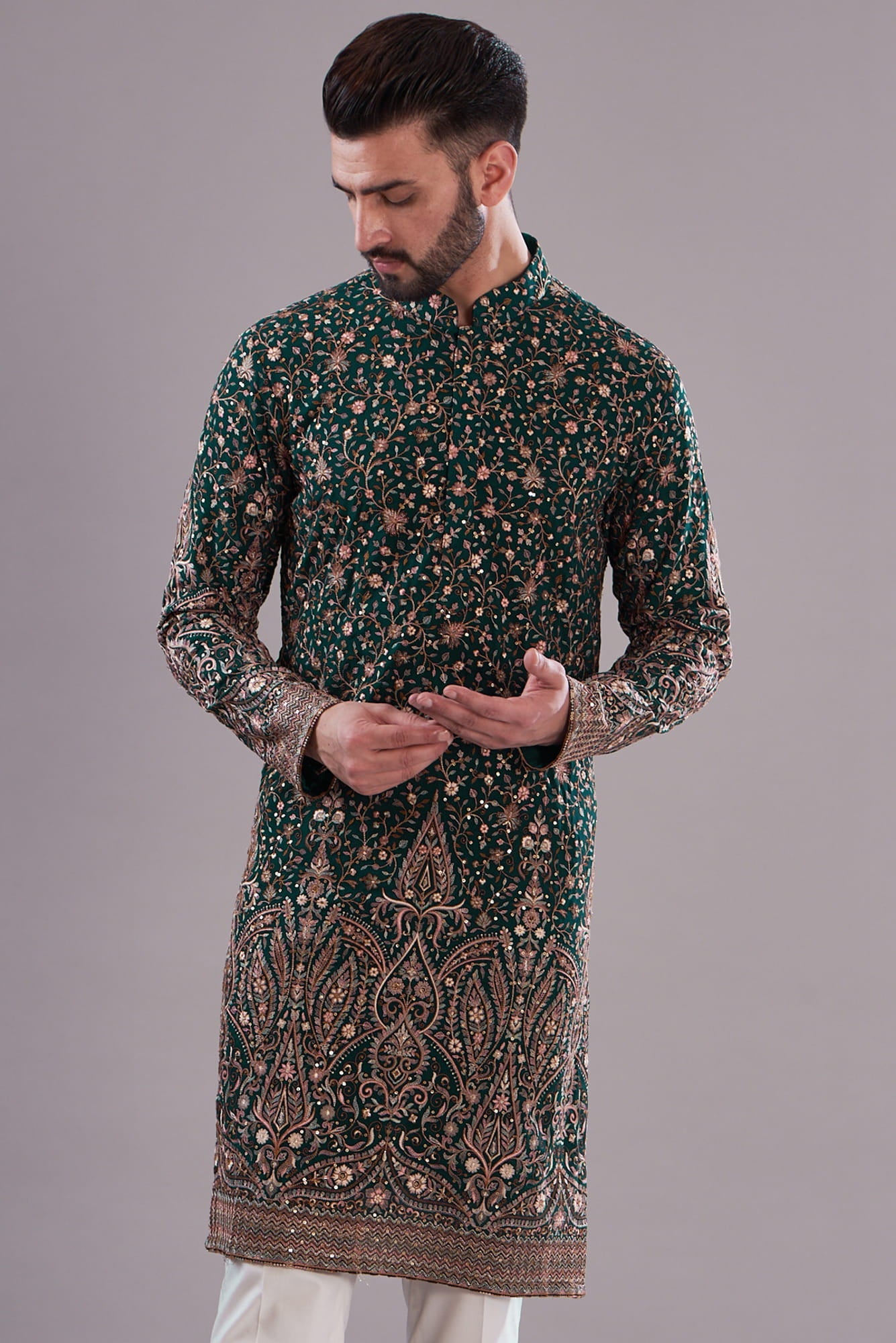 Mens Kasbah Black Georgette Formal Kurta