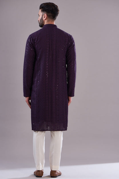 Mens Kasbahg Purple Georgette Kurta