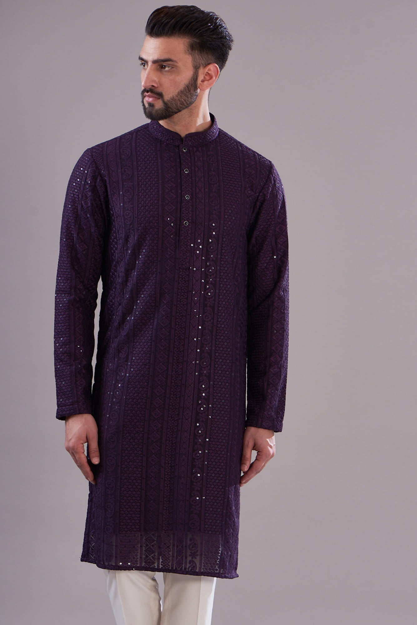 Mens Kasbahg Purple Georgette Kurta