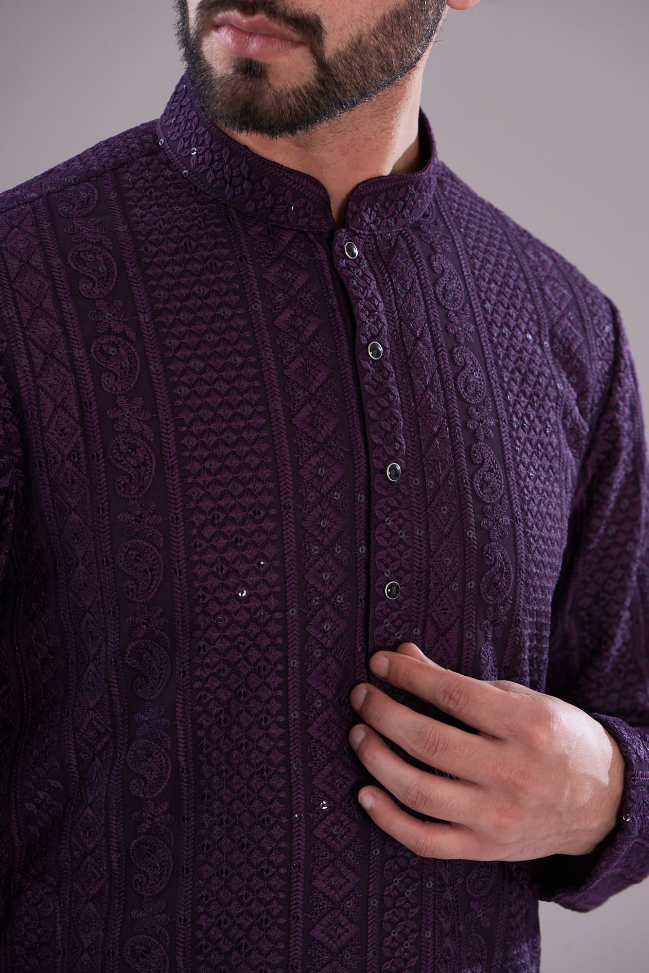 Mens Kasbahg Purple Georgette Kurta