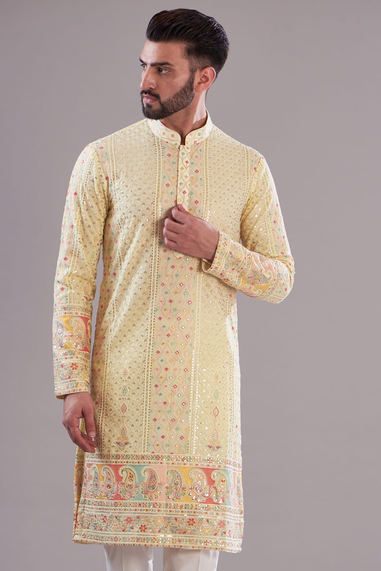 Mens Kasbah White Georgette Kurta