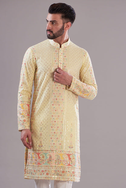 Mens Kasbah White Georgette Kurta