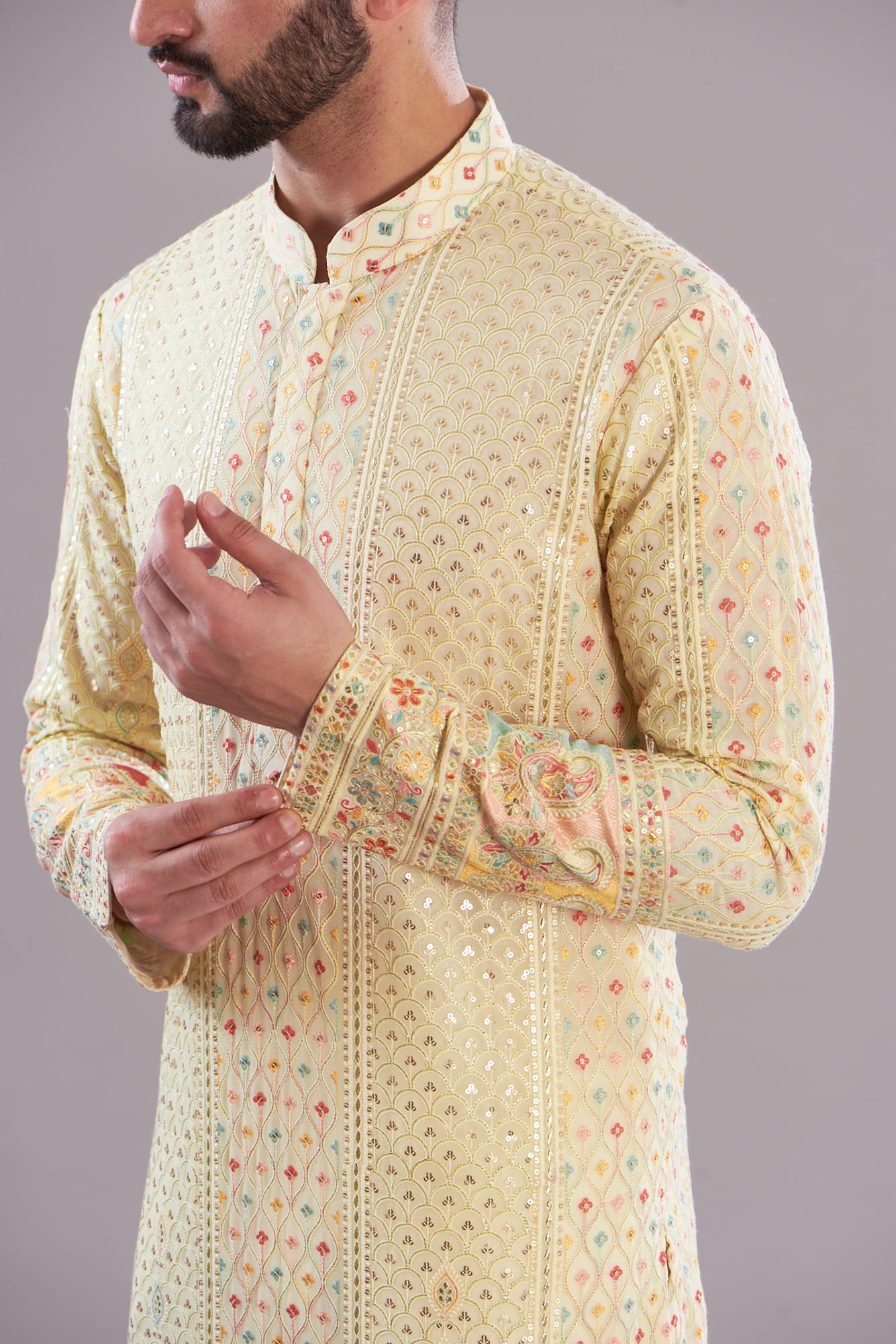 Mens Kasbah White Georgette Kurta