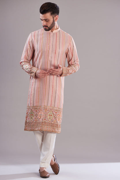 Men Wearing Peach Kurta.