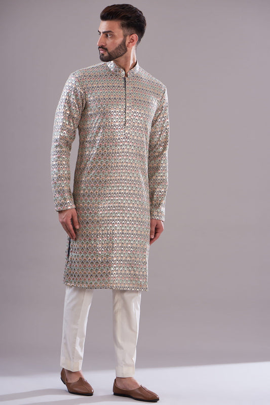 Men Wearing Grey Kurta.