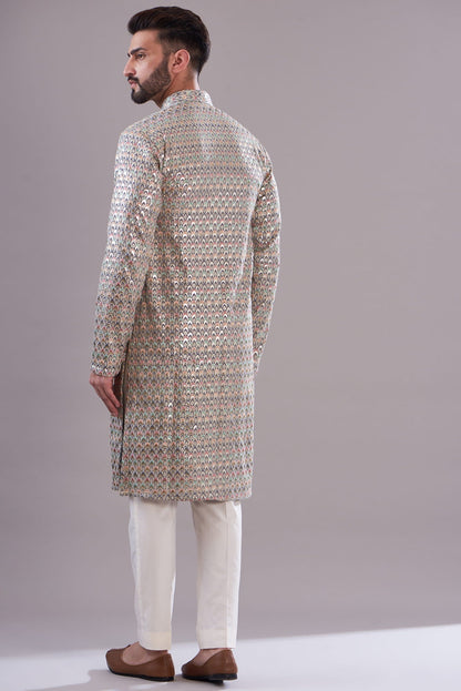 Mens Kasbah Grey Georgette Kurta Set