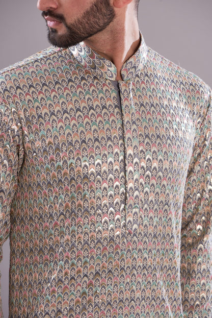 Mens Kasbah Grey Georgette Kurta Set