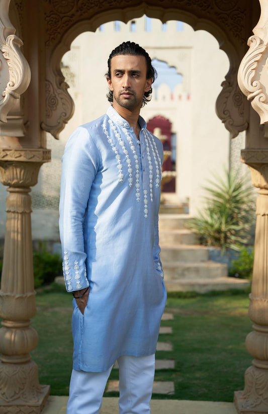 Men Wearing Blue Kurta Set.