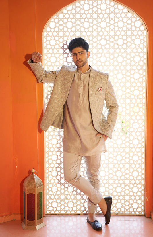 Men Wearing Yellow Sherwani Set.