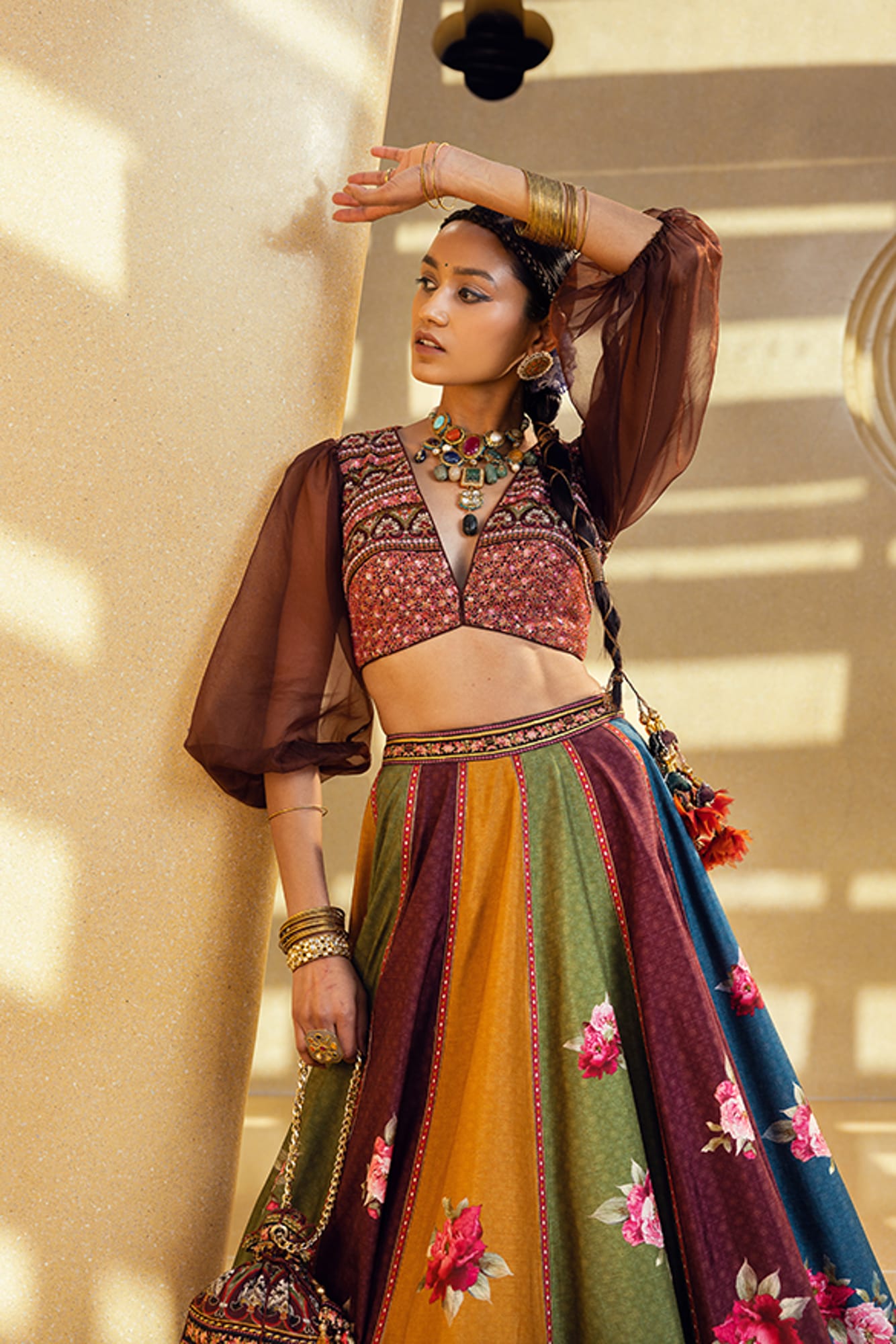 Womens Tahira Multi Color Silk Lehenga Set