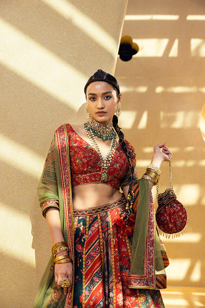 Womens Ahilya Multi Color Silk Lehenga Set