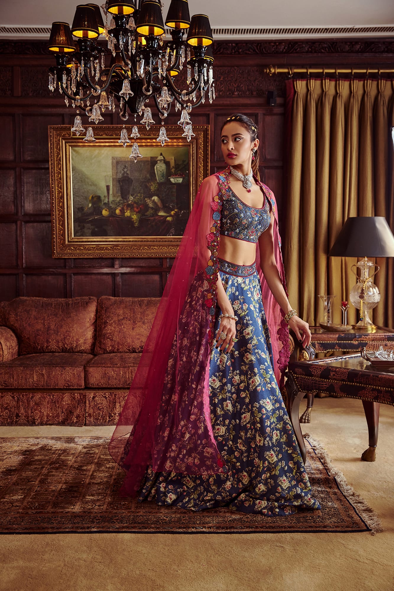 Womens Mahira Blue Silk Lehenga Set