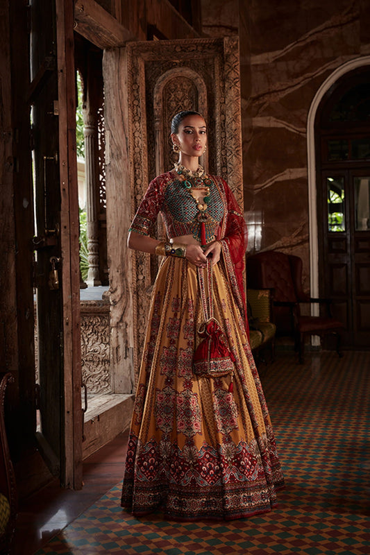 Women Wearing Yellow Lehenga Set,