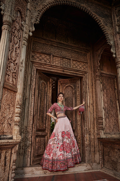 Womens Ayra Pink Silk Lehenga Set