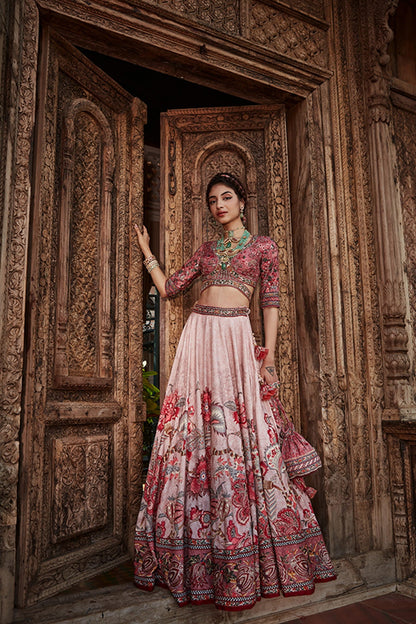 Womens Ayra Pink Silk Lehenga Set