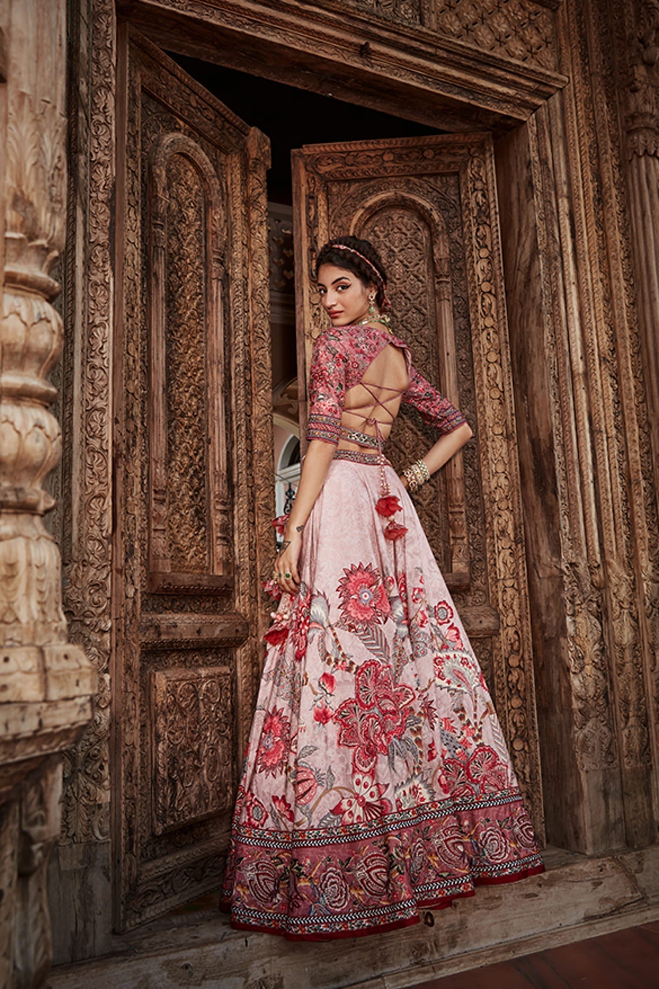 Womens Ayra Pink Silk Lehenga Set