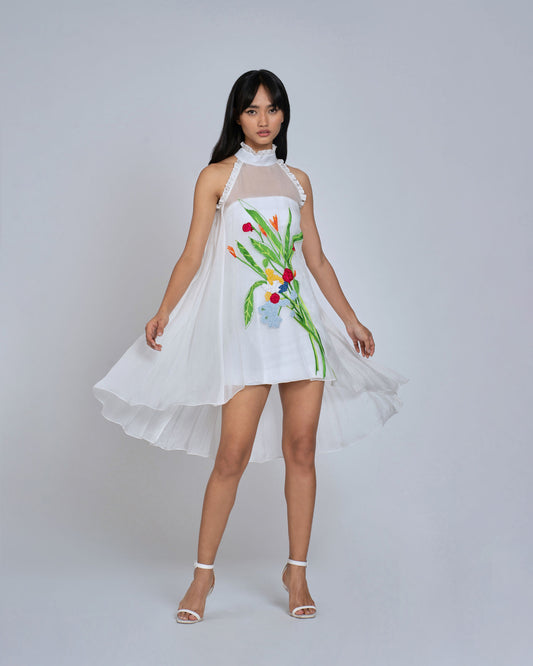 Womens Flower Pleated Dress