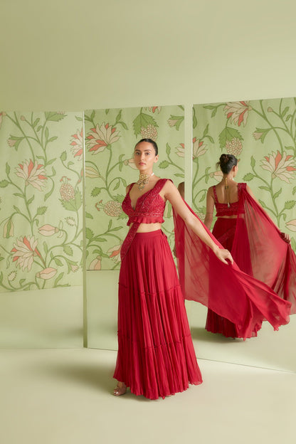 Women wearing Red Georgette Saree