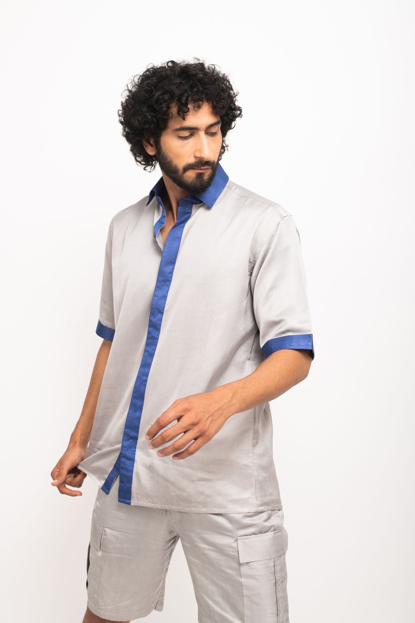 Mens Unwind Grey Silk Shirt