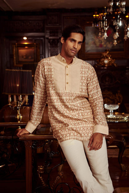 Mens Ayaan Pink Chanderi Kurta Set