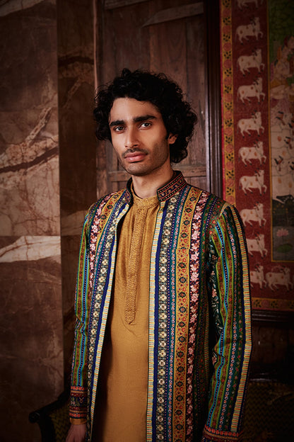 Mens Aslan Green Silk Bandi Set