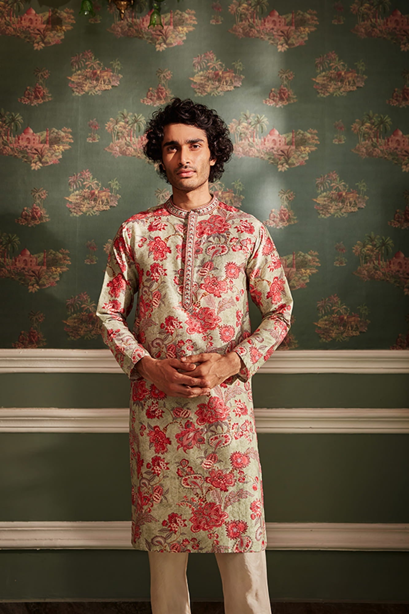 Mens Arsh Green Chanderi Kurta Set