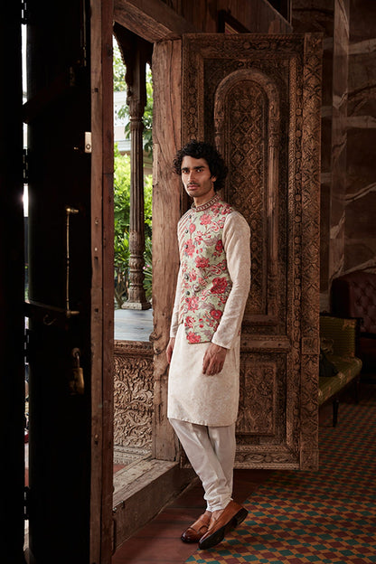 Mens Vivaan Cream Silk Bandi Set