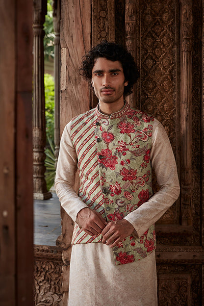 Mens Vivaan Cream Silk Bandi Set