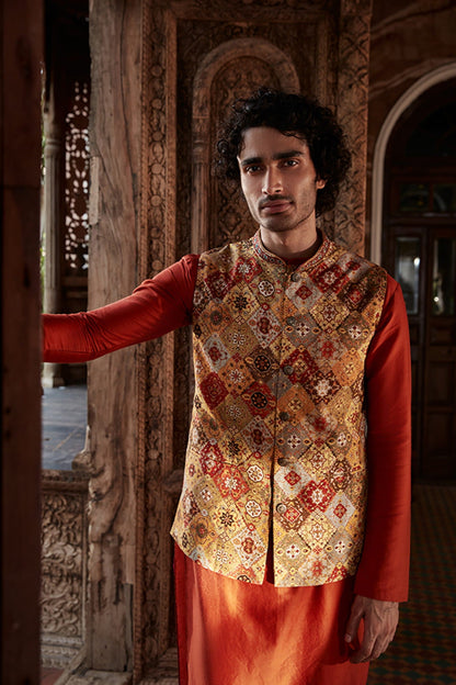 Mens Mihir Yellow Silk Bandi Set