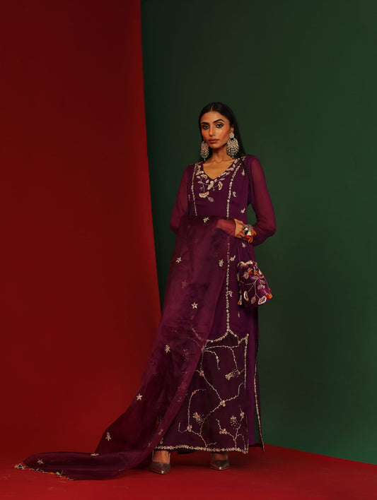 Women Wearing Purple Kurta Set