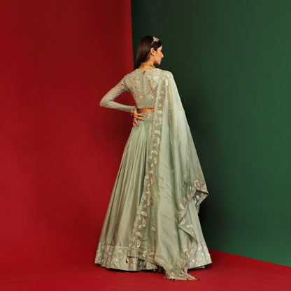 Womens Aarohi Green Organza Lehenga Set