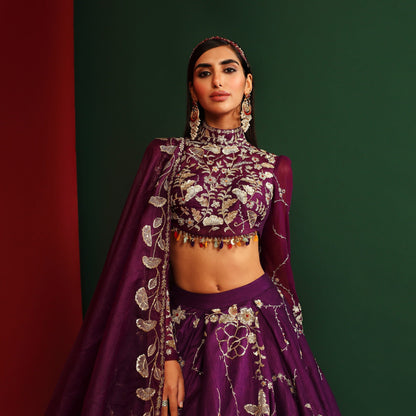 Womens Alyssa Purple Silk Lehenga Set