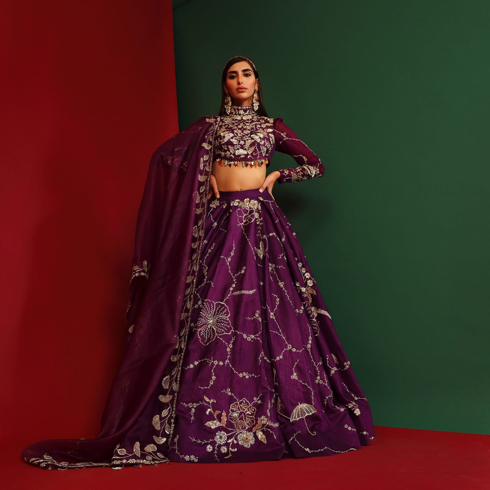 Women Wearing Purple Lehenga Set