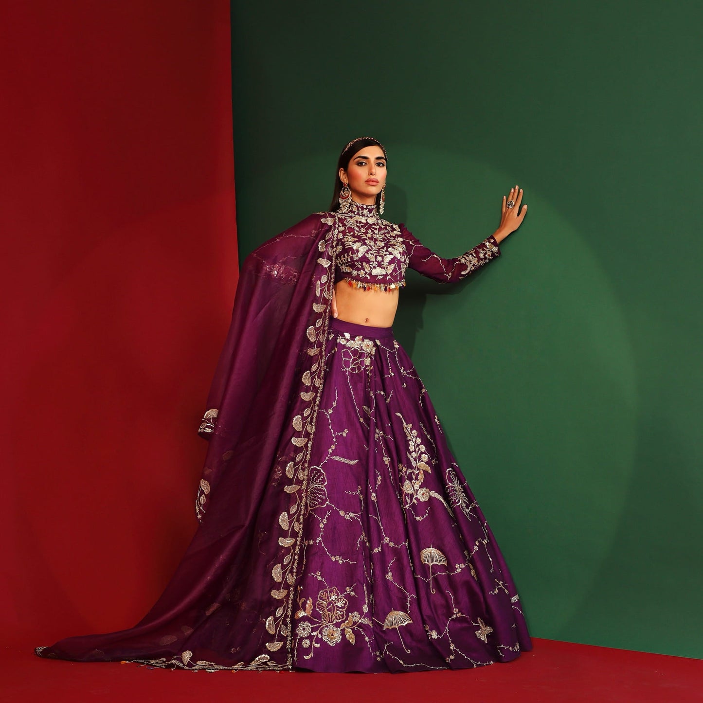 Womens Alyssa Purple Silk Lehenga Set