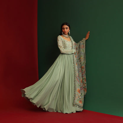 Womens Urwa Green Georgette Anarkali Set